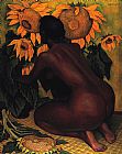 Con Canvas Paintings - Desnudo con girasoles 1946